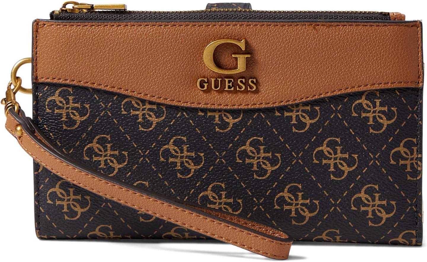 GUESS Nell ロゴ ダブルジップオーガナイザー ブラウンロゴ/コニャック ワンサイズ, ブラウンロゴ/コニャック, One 