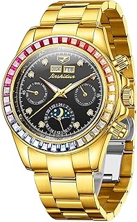 Reloj para hombre Reloj de pulsera automático con diamantes de cristal, manecillas luminosas con 3ATM impermeable de lujo texturizado pulsera con fecha de visualización