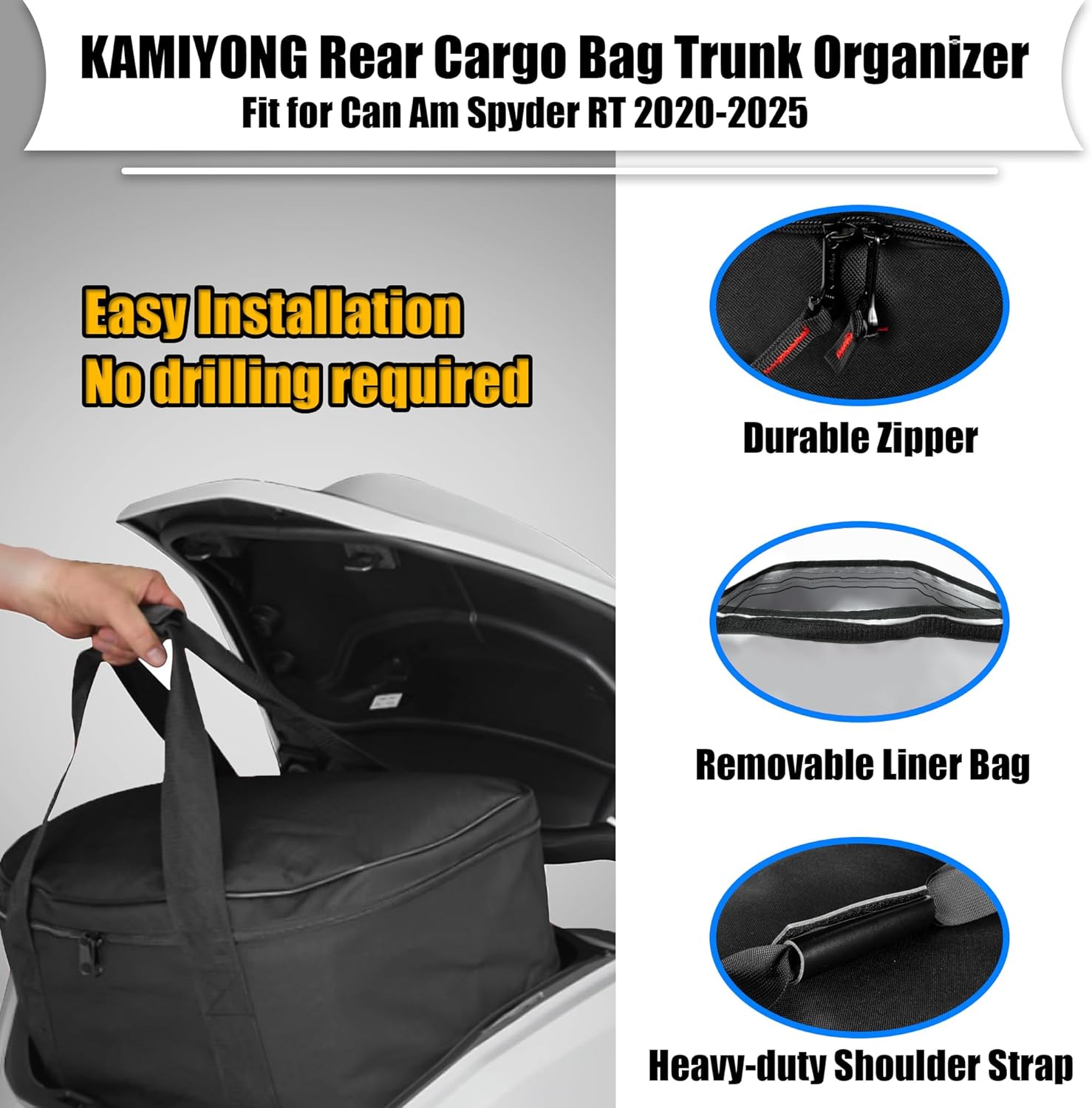 Rear Cargo Bag Trunk Organizer Waterproof Luggage Bag with Insulated Cooler Removable Rear Trunk Fit for Can Am Spyder RT 2020-2025
