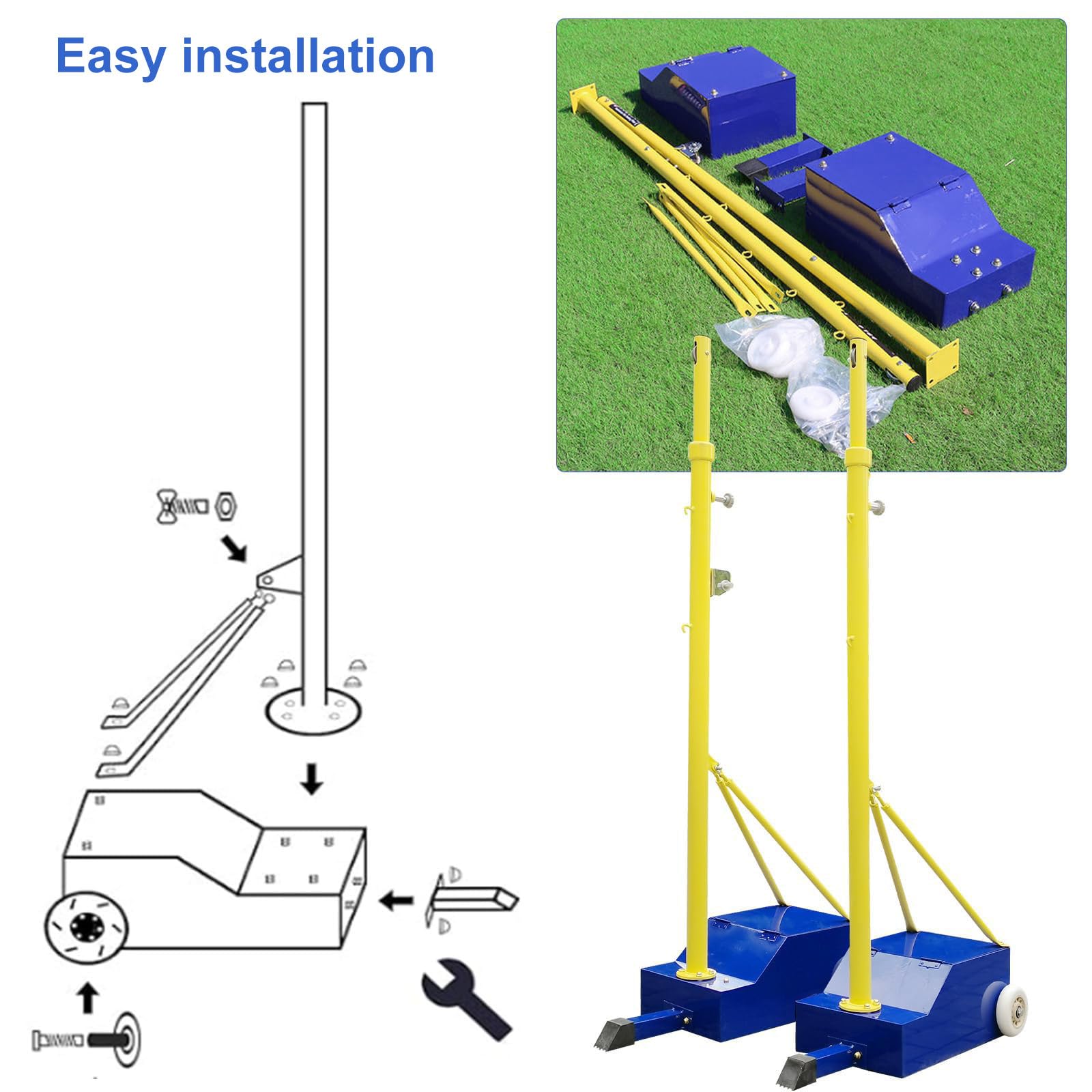Poteaux de Volley-Ball pour Jardin, avec Filet de Volley-Ball/de Badminton, poteaux de Volley-Ball Robustes pour intérieur et extérieur, hauteurs réglables avec Roues et 2 Filets
