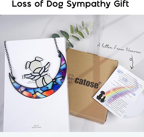 Miniatura 5 de Atrapasoles conmemorativo para perros de ángeles de vidrieras con tarjeta de condolencia, regalos conmemorativos para perros por pérdida de perro,
