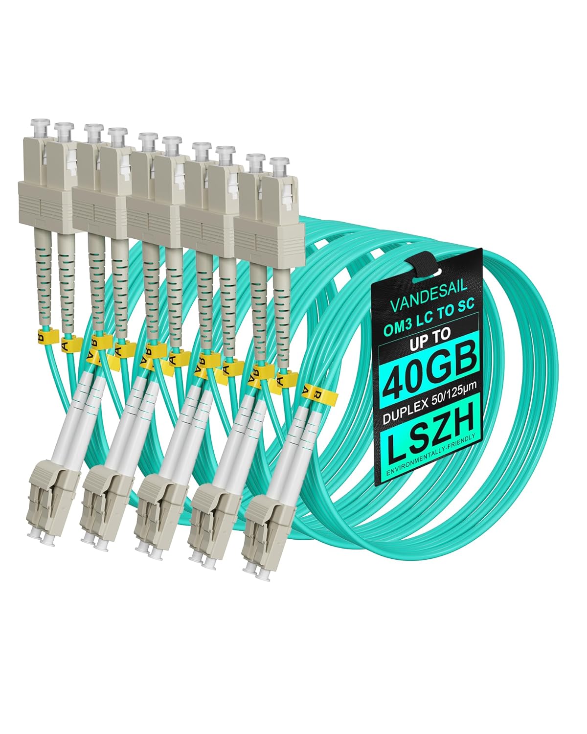 5 Pack OM3 Fiber Patch Cable, SC-SC MM Optic Patch Cord 1/10/40GB Duplex Fiber Jumper Cables 50/125µm LSZH- 1m(3.28ft) 5 Pack