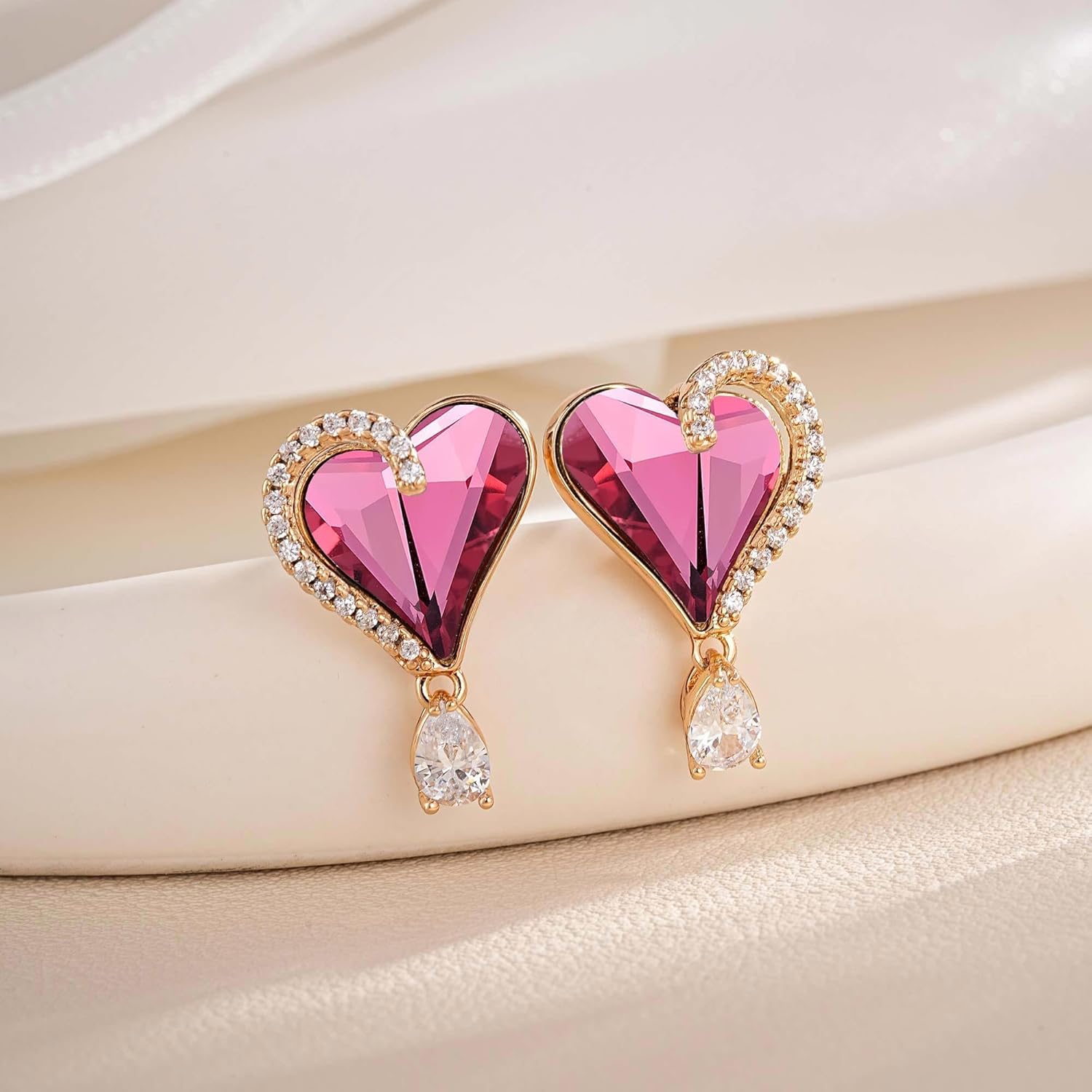 Austrian Crystal Heart Stud Earrings for Women Trendy Halo Drop Earrings 14K Gold Plated Hypoallergenic Jewelry - Image 3