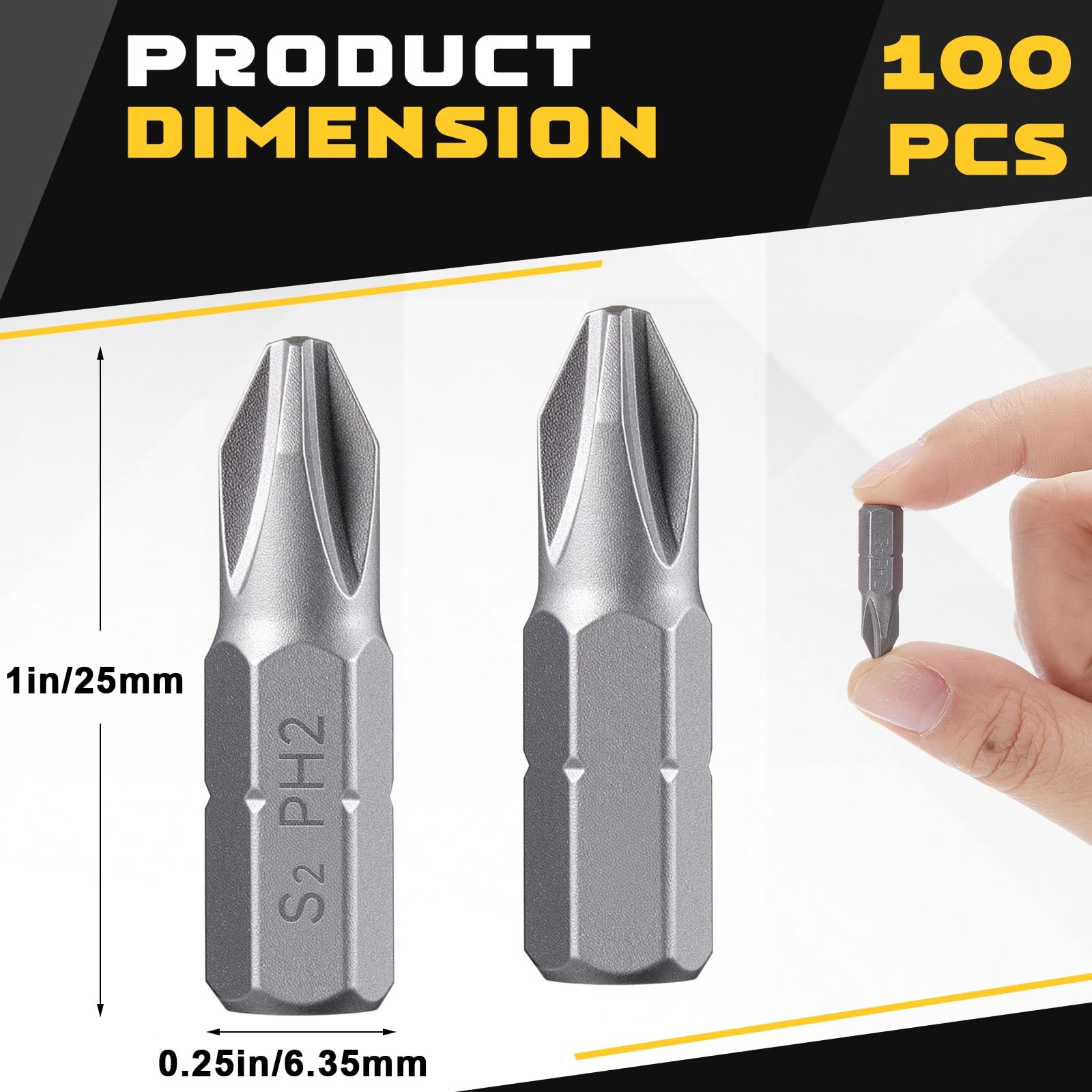 Yaocom Paquete de 100 puntas de destornillador Phillips reducidas de 1 pulgada #2 Phillips para paneles de yeso de aleación metálica plateada, destornillador manual modificado, destornillador