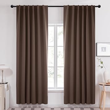 Deconovo Blackout Curtains for Bedroom, Brown Thermal Insulated Drapes 84 Inches Long, Back Tab and Rod Pocket Room Darkening Window Curtains, 52W x 84L Inch, 2 Panels