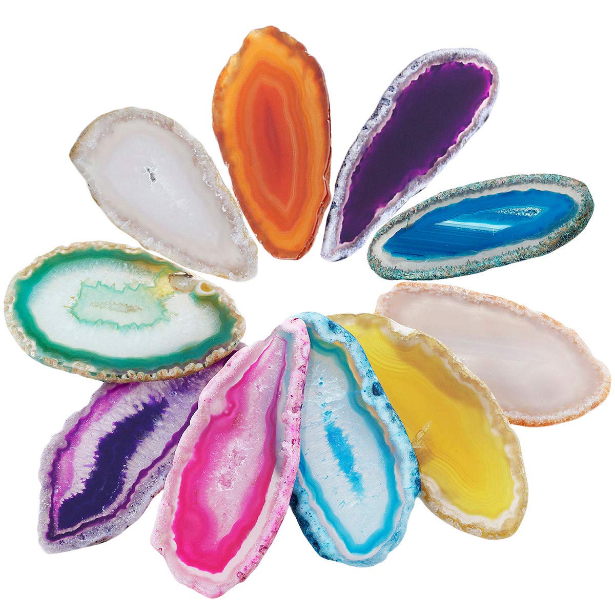 Nupuyai Lot de 10 tranches de table multicolores non percées en agate légère, irrégulière, polie, géode d'agate, pour décoration de maison, de fête de mariage