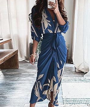 FYEARFOX Women's Button Down Shirt Dress Ruched Split Maxi