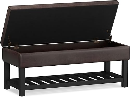 Miniatura 74 de SIMPLIHOME Cosmopolitan - Banco otomano rectangular de transición de 44 pulgadas de ancho con parte inferior abierta en piel sintética vegana gris