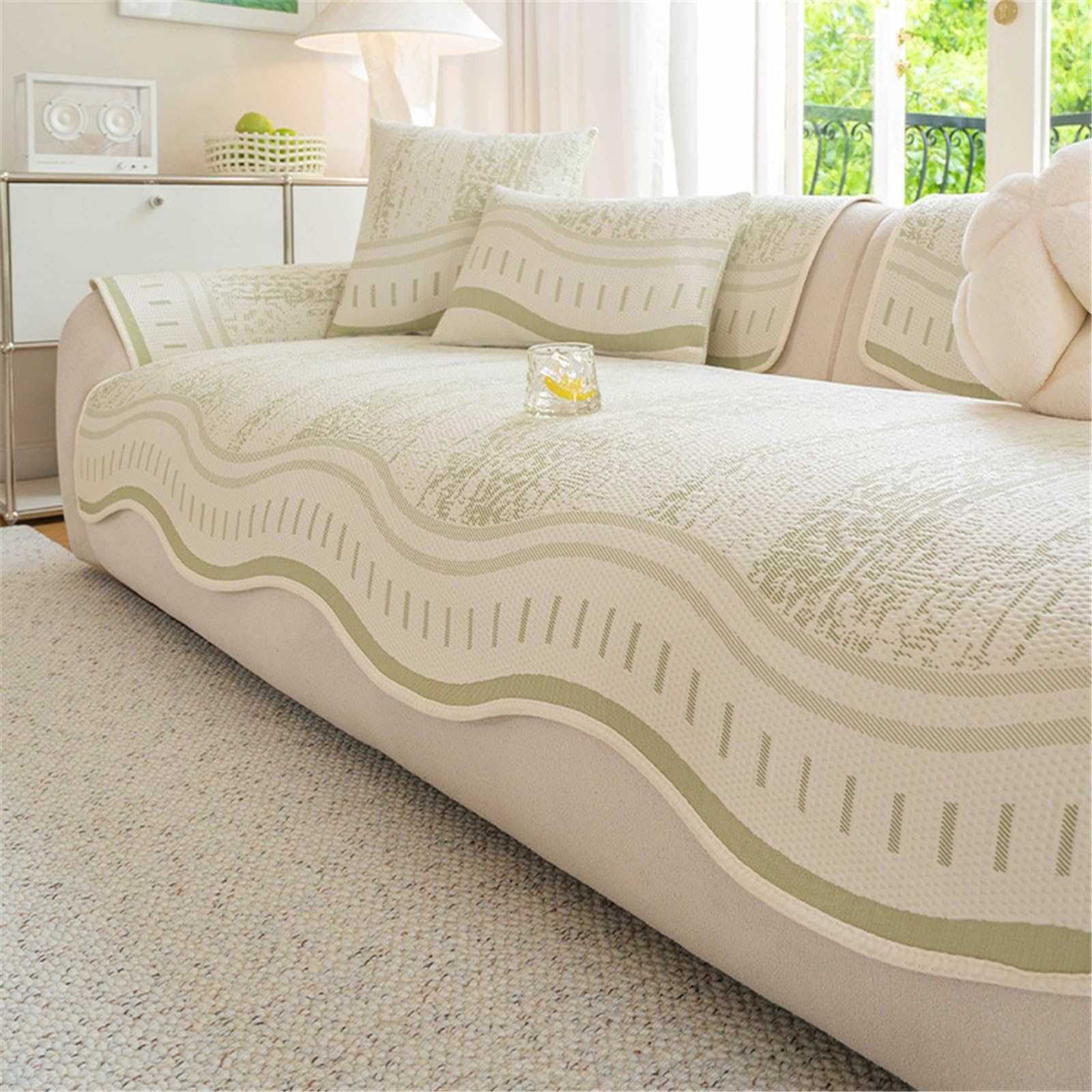 AWSQ23 Cooling Ice Silk Non-Slip Sofa Seat Mat(Green,110 * 260cm)