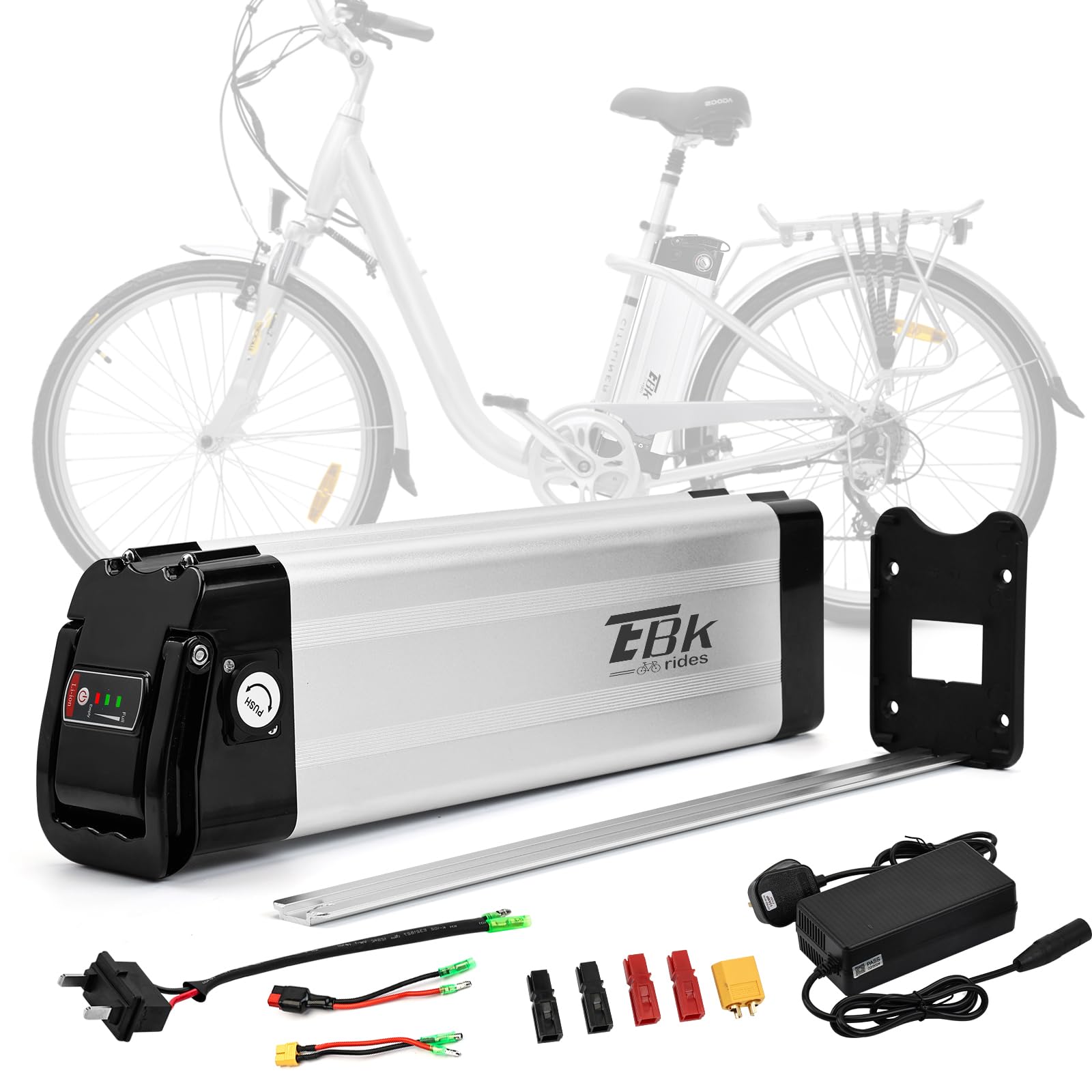 Ebkrides 36V 10AH Ebike Battery, Electric Folding Bike Battery Replacement Silverfish Removable Lithium-Ion Bicycle Battery with Charger, 2 Pins Discharge Port for 200W 250W 350W Motor Electric Bike