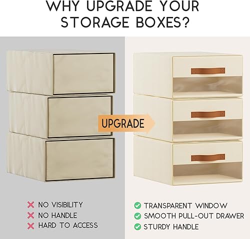 Miniatura 5 de Contenedores grandes de almacenamiento para armario, paquete de 6 cajas apilables extraíbles de tela con ventana transparente, contenedor