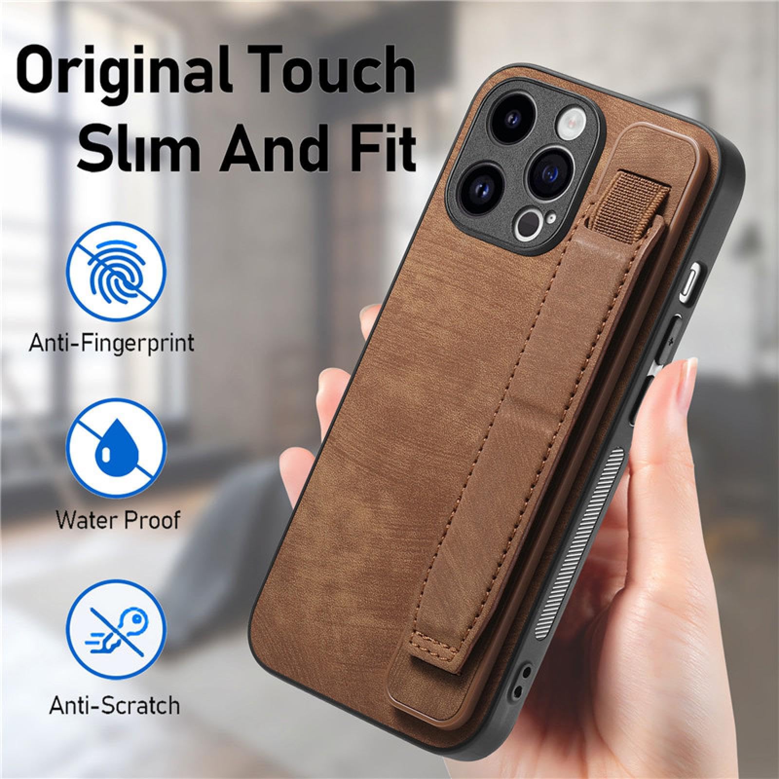 Für iPhone 15 Plus Handschlaufe Leder-Handyhülle Flip Stand Cover Bag (Für iPhone 15 Plus/LILA)