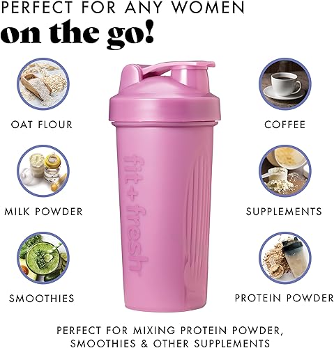 Miniatura 5 de Fit & Fresh Botella agitadora, a prueba de fugas, deportiva, para mezcla de proteínas, para mujeres, vaso mezclador de proteínas duradero, 24 onzas,