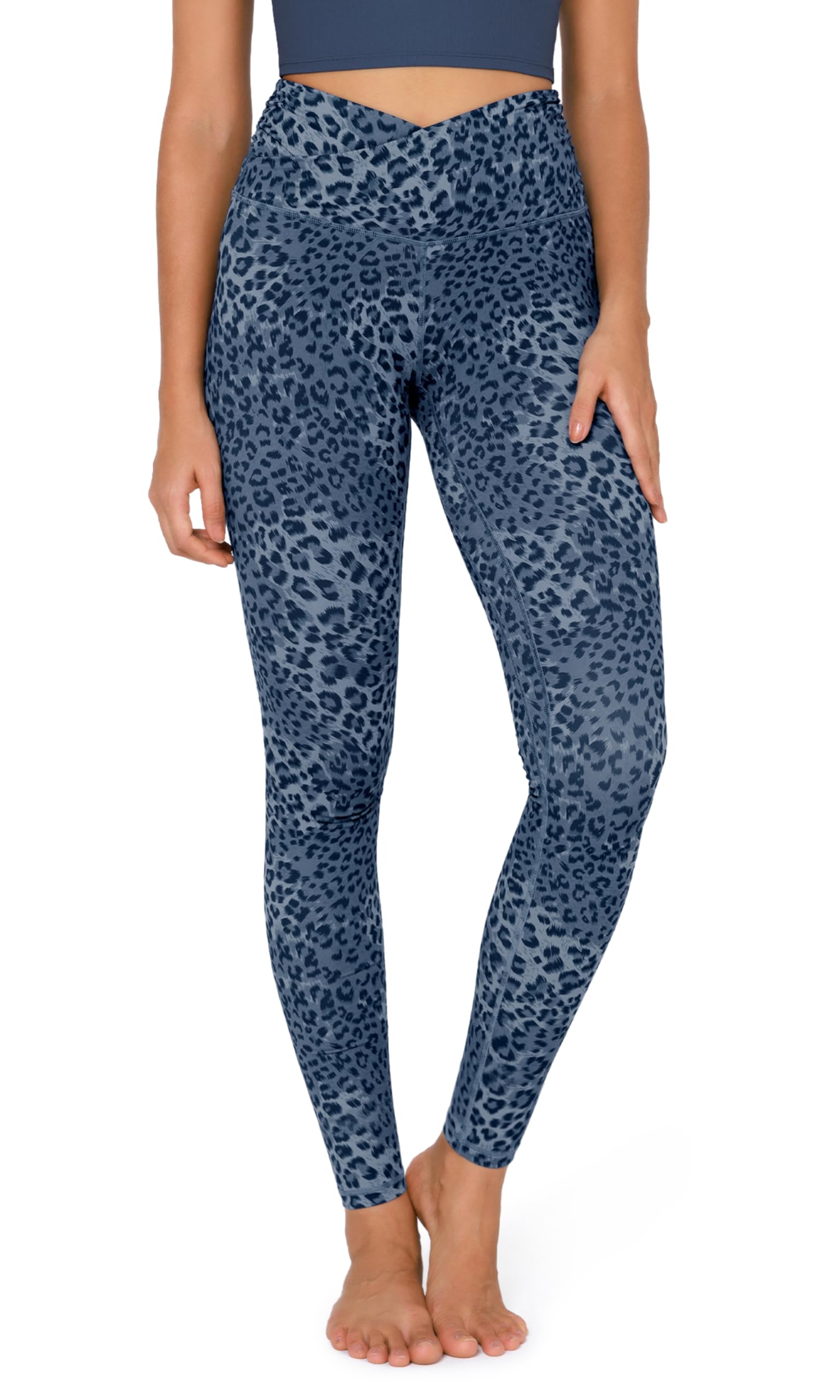 ODODOS Women's Cross Waist Yoga Leggings with Inner Pocket, 23"/25"/28" Gathered Crossover Workout Yoga Pants