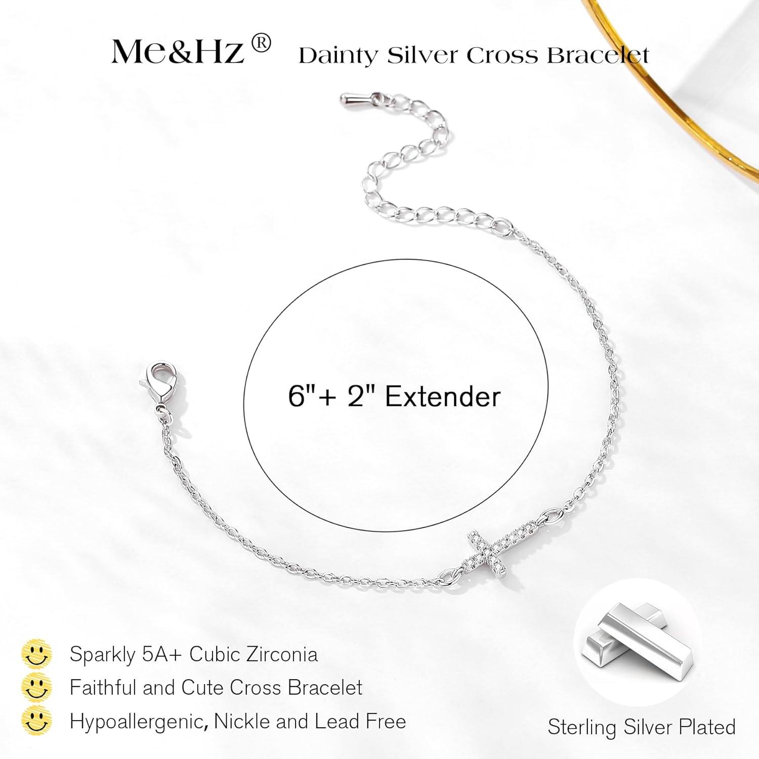 Gold/Silver Cross Bracelets for Women, CZ Sideways Cross Charm Dainty Gold Bracelet for Women Stackable Link Chain Adjustable Hypoallergenic Religious Jewelry Cute Trendy Gifts - Image 6