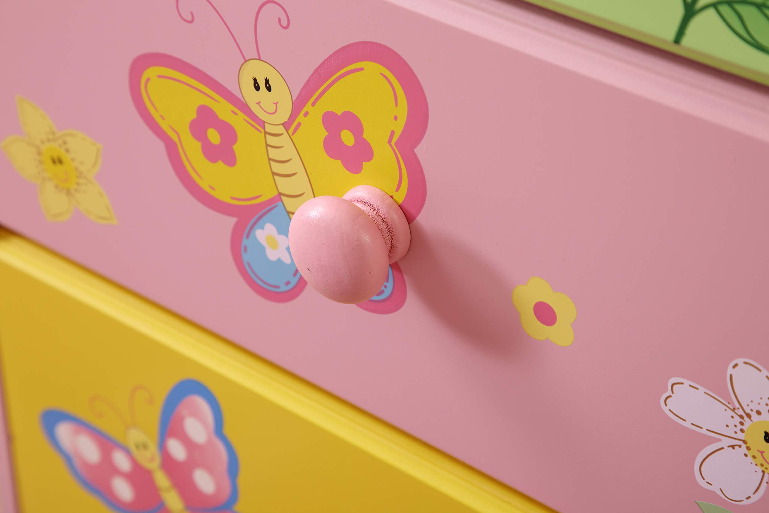 Kinder Schubladen | Mädchen Kommode Schlafzimmer | Aufbewahrungsboxen für Kinder, mit Schmetterlingsblumen-Gemälden, Rosa, Grün, Gelb, Lila (Kommode)