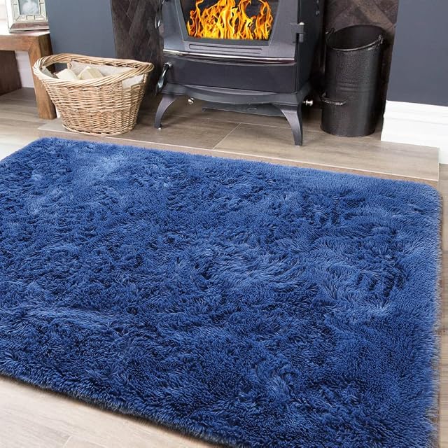 BENRON Soft Fluffy Modern Area Rugs,3x5 Feet Shag Rug for Bedroom Living Room Decor,Plush Boys Girls Kids Room Carpets,Solid Nursery Floor Carpet,Light Navy