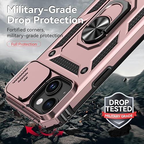 Miniatura 6 de Hitaoyou Funda compatible con iPhone 15, iPhone 15 con funda para cámara y soporte, grado militar, a prueba de golpes, resistente, con soporte