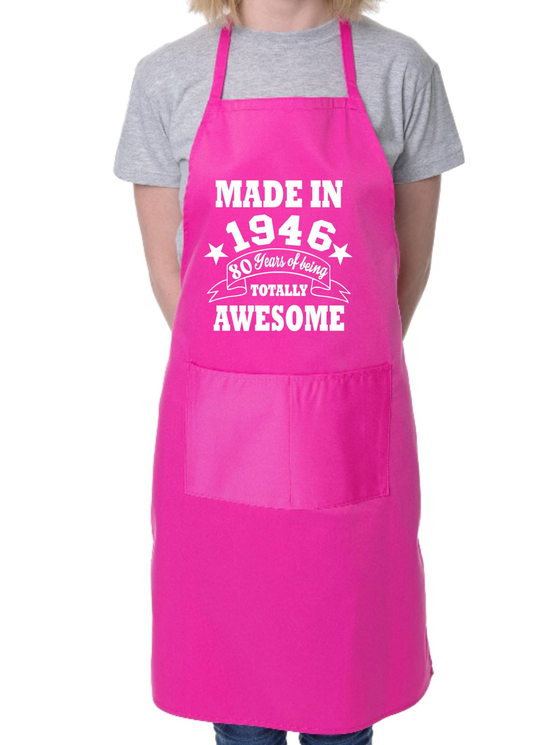 Print4u Men's Pink 80Th Birthday Made In 1946 Bbq Cooking Funny Novelty Apron