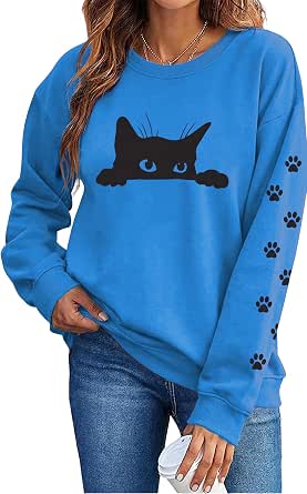 Cat Sweatshirt for Women - Funny Black Cat Hoodie Pullover Top