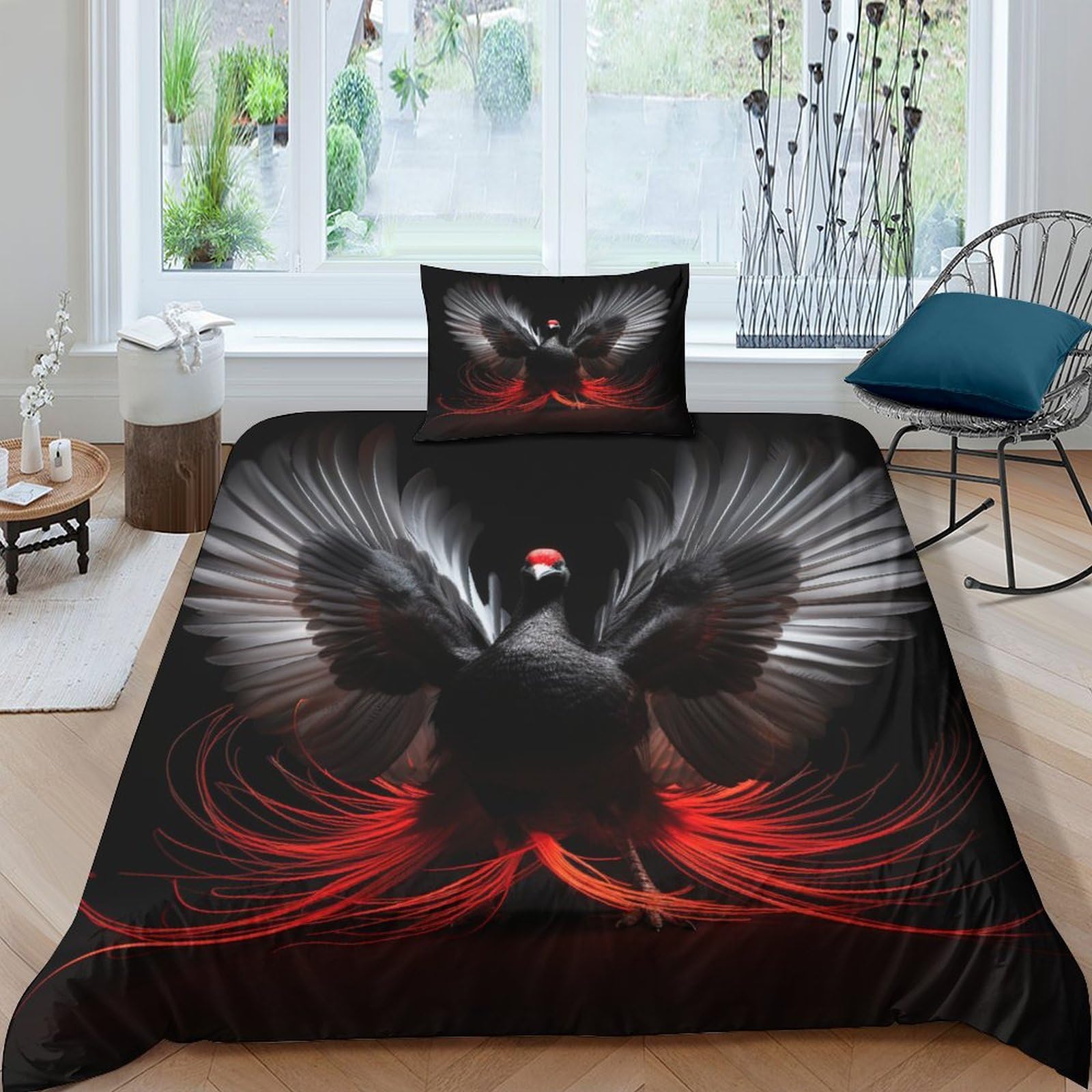 Housse de couette 135x200 noir imprimé 3D avec 2 taies d'oreiller lit 1 place