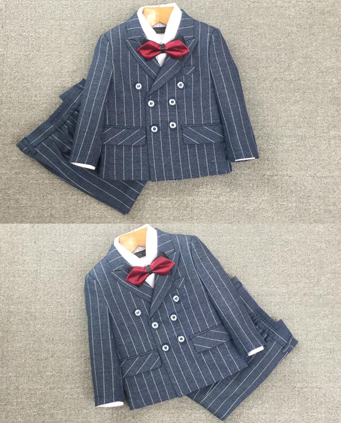 Boys' Stripe Suit Peak Lapel Double Breasted Buttons Tuxedos Two Pieces Wedding Dinner