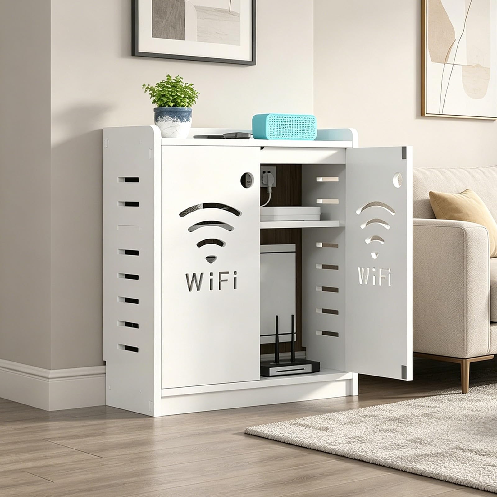 Gabinete para router ventilado con caja de almacenamiento de gran capacidad