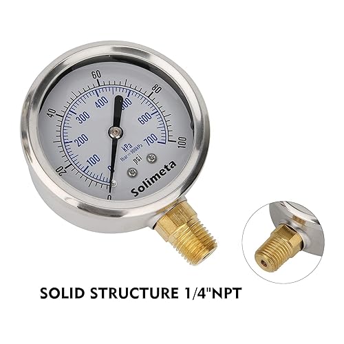 Miniatura 8 de Solimeta 2-12 "Tamaño del dial, medidor de presión hidráulica lleno de aceite, 0-5000psikpa, caja de acero inoxidable 304, montaje inferior NPT de