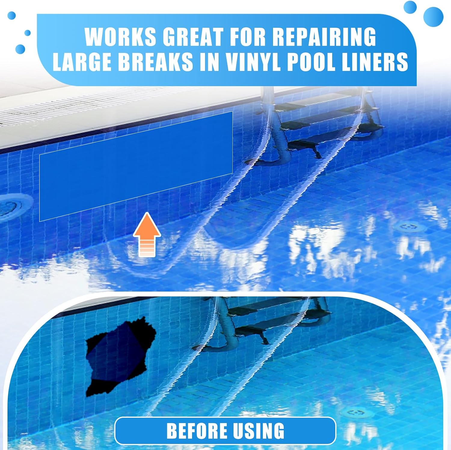 Pool Patch Repair Kit 4 x 2.8ft Self-Adhesive Underwater Vinyl Liner Patch | Extra Large 4 x 2.8ft PVC Vinyl Pool Liner Patch Strong Adhesion Above Ground In-Ground Inflatable Boat Air Mattress Blue