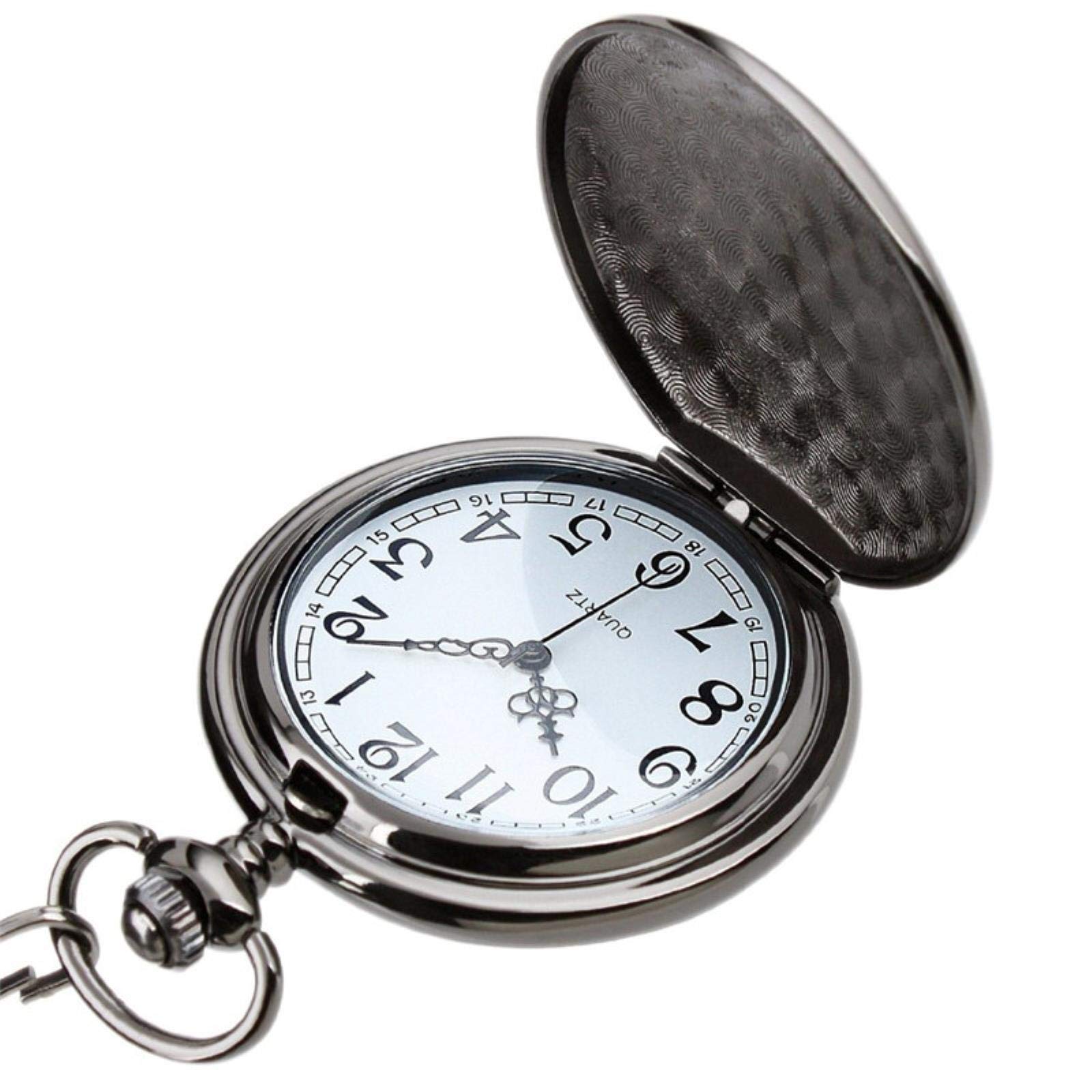 Orologio da Tasca, Orologi Orologio da Taschino al Quarzo Polacco Classico Argento retrò Orologio da Taschino Liscio con Catena a Pendente da Uomo Bronzo Regalo