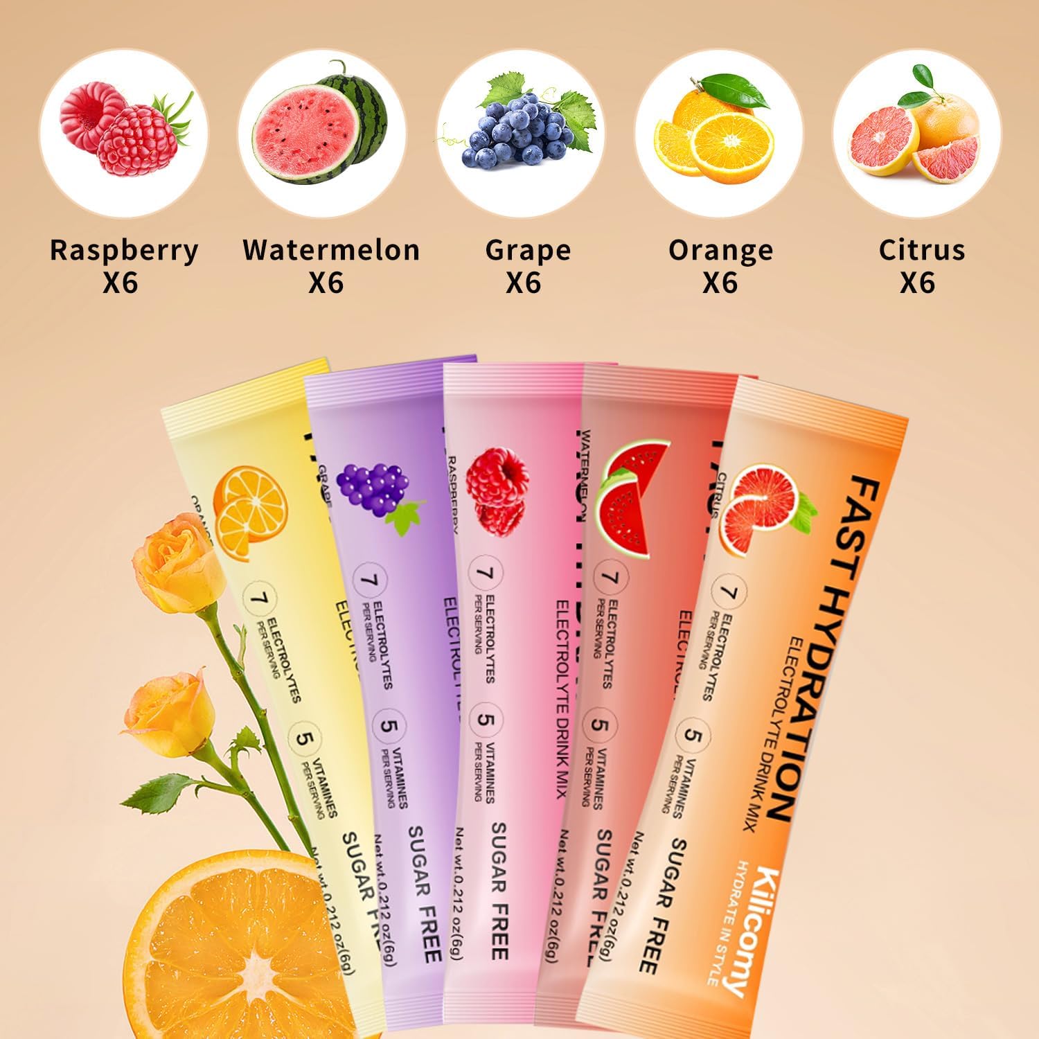 Electrolyte Powder Sticks (30 Count) - Sugar Free Hydration with 5 Vitamins & 7 Electrolytes, 5 Fruit Flavors, Fast Absorption for Workout & Daily Hydration, Keto Friendly - Image 3