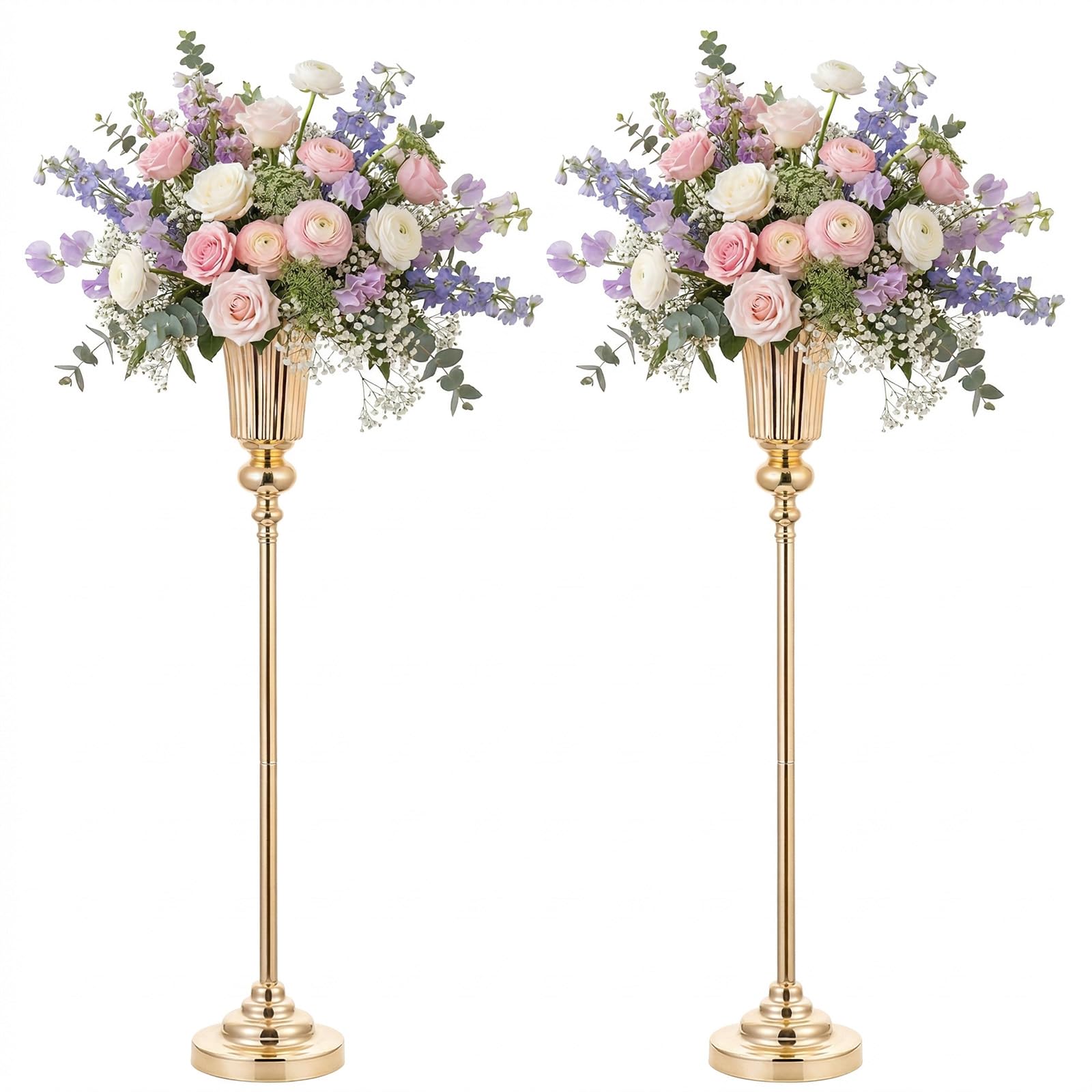 2 Piezas 77.5cm de Altura, Jarrón de Centro de Mesa de Metal, Jarrón de Trompeta Metal, Guía de Carretera para el Evento de la Cena de la Fiesta de Bodas, Fiesta de Aniversario, Decoración del Hogar | Oro, para soporte de flores, boda, Navidad, cumpleaños