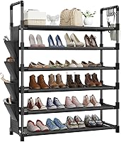 Vista 1 de Mavivegue 6 Tier Shoe Rack for 25-30 Pairs of Shoes,Metal Shoe Rack with Hook and Side Pocket for Closet,Entryway,Hallway,Dorm (6 Tier with Hook)