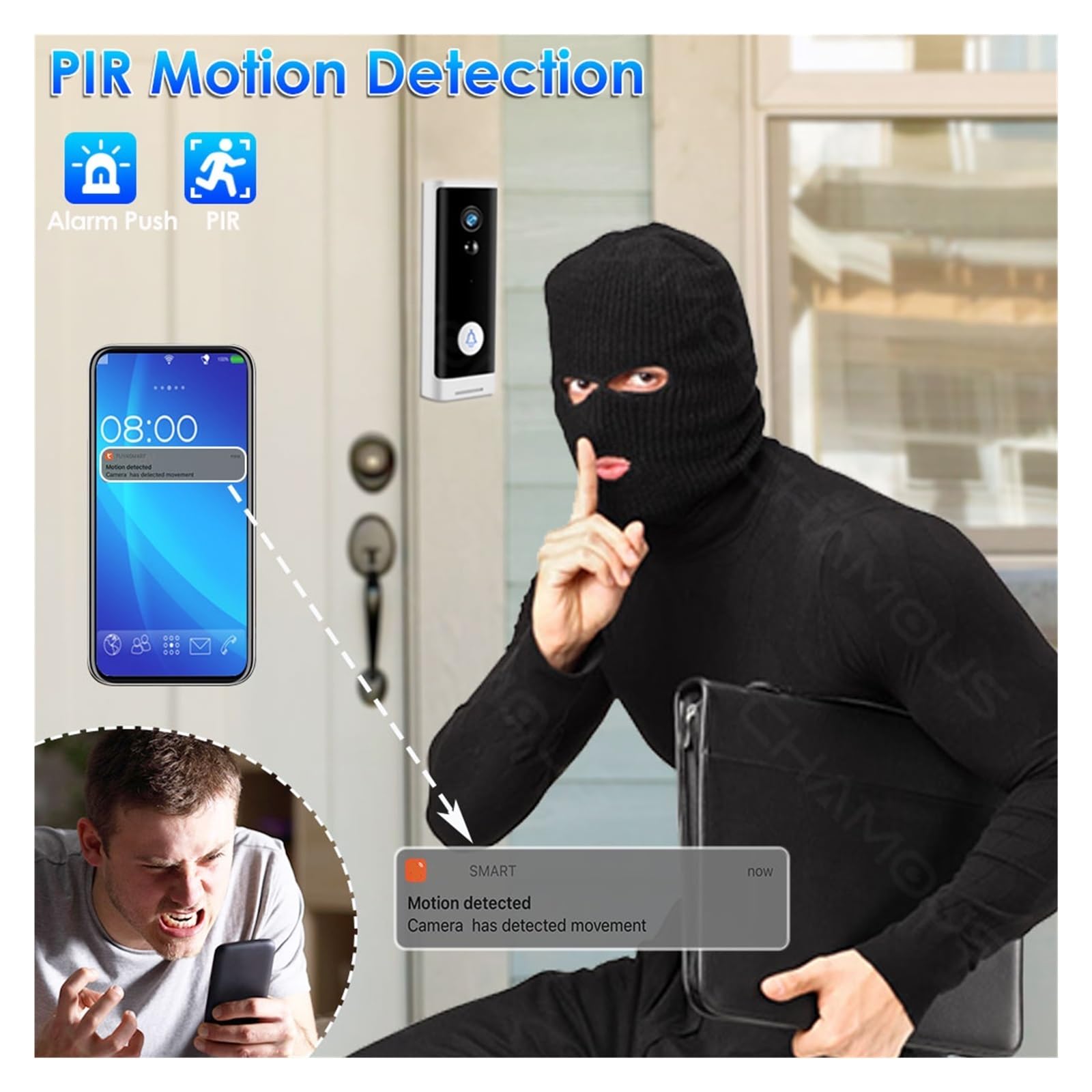 Timbre WiFi para casa igente, videoportero inalámbrico, intercomunicador de Seguridad para Exteriores, cámara de Seguridad 1080P HD, videovigilancia para el hogar PIR