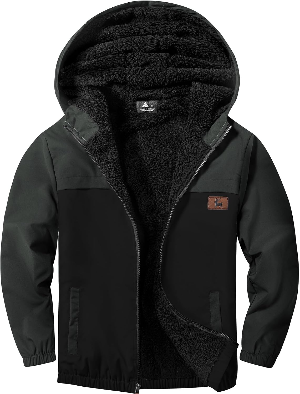 Boys Fleece Jacket Zip-up Hoodies Warm Sherpa Winter Coat for Kids | Water Resistant Windbreaks, Full Zip Mock Hooded, Cozy Fleece Sherpa lined for Boys and Girls 6-15 Years