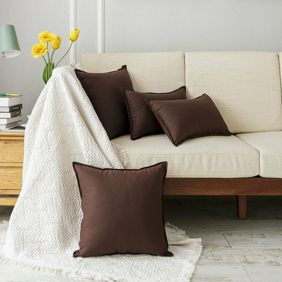 Jeanerlor Solid Cotton Linen Decoration Toss Throw Pillow Sham Cushion Case Special Pillow Cover Delicate Decorative Pillowcase for Bed/Chair/Couch, 18"x18"(45 x 45cm), Brown - Image 5