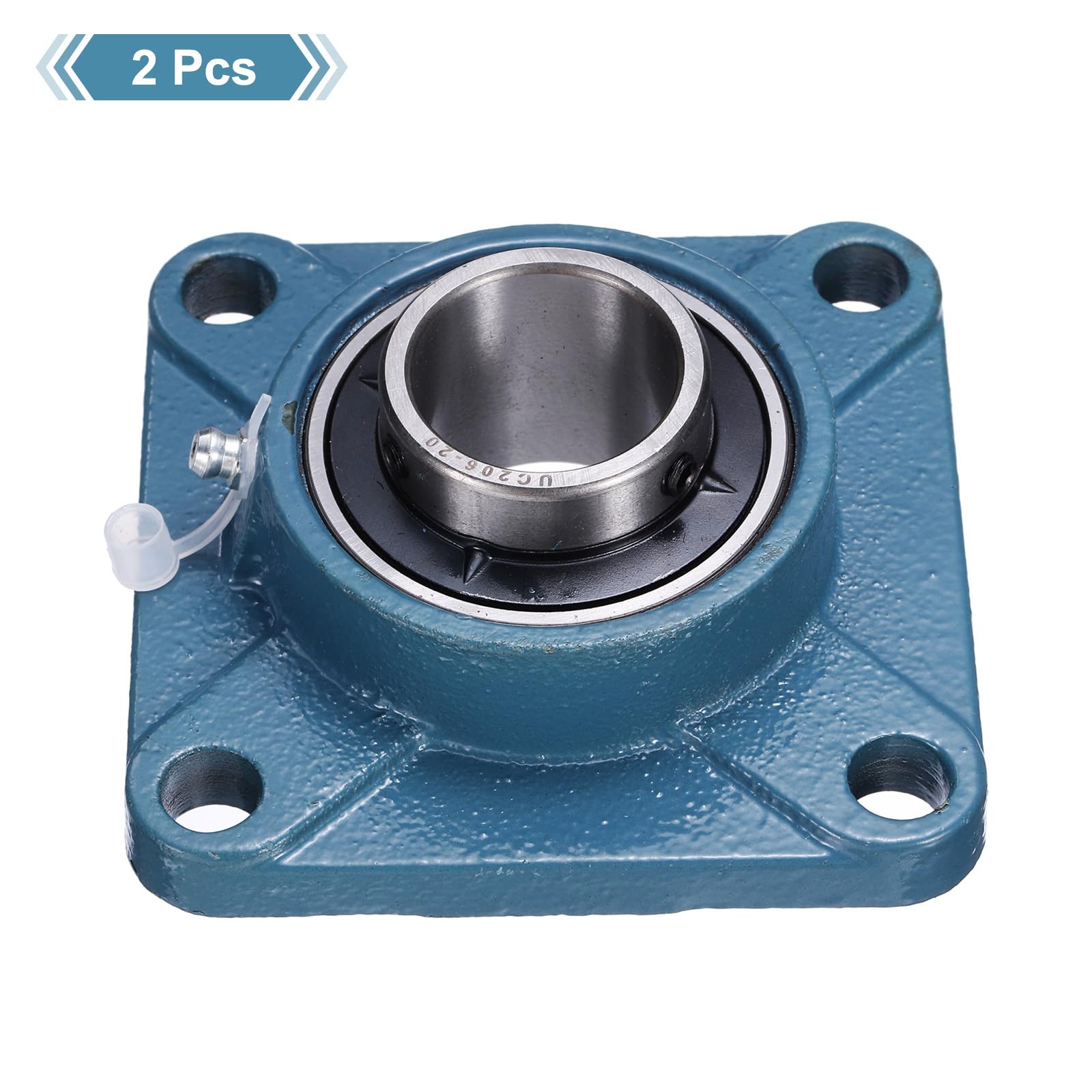 QUARKZMAN 2 Piezas UCF-206-20 Rodamientos De Soporte Con 1-1/4 Pulgada De Diámetro Interno Unidades De Rodamientos De Acero Cromado Autocentrantes Montaje En Flange Cuadrado Con 4 Tornillos