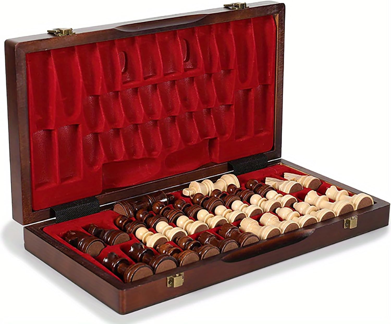 15-Inch Magnetic Wooden Chess Set with 2 Extra Queens – Handcrafted Foldable Board Game for Adults, Beginners