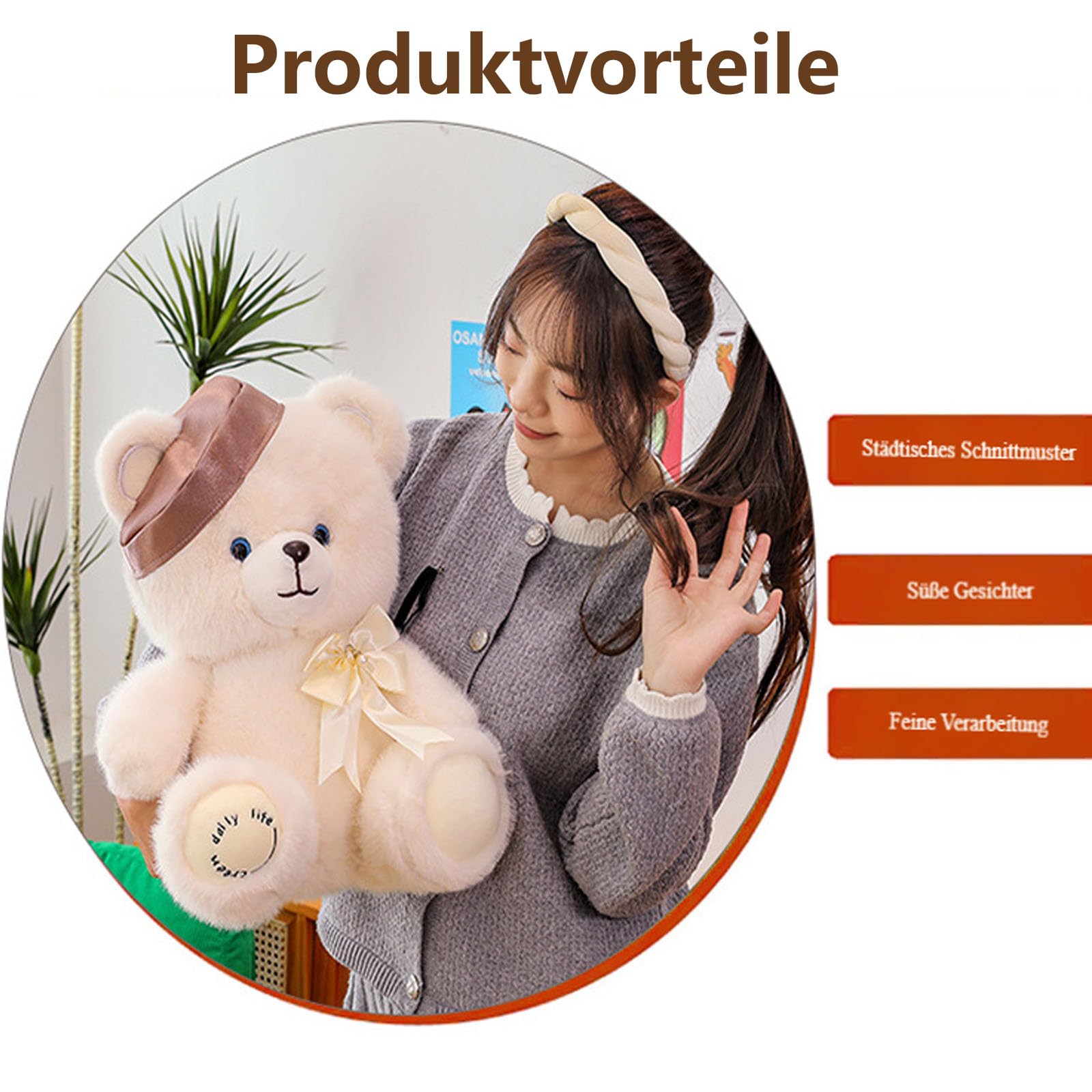 Teddybär Plüsch, Riesen Teddybär XXL mit Schleife und Baskenmütze, Weiches Nette Bär Puppe Tier Kuscheltier, Süße Stofftier Spielzeug, Geschenk für Kinder Jungen Mädchen Geburtstag (60cm,Champagner)
