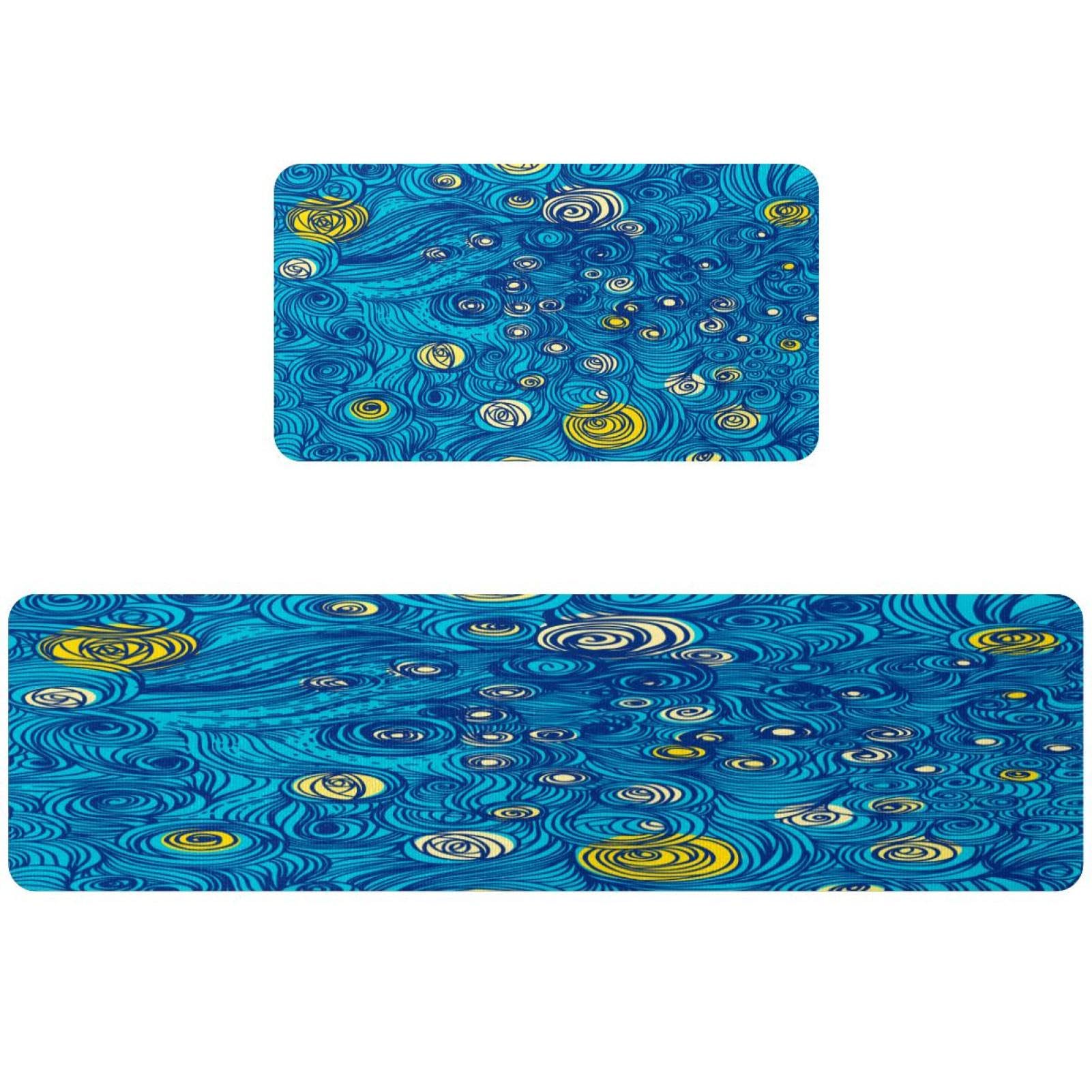 Alfombra absorbente para cocina lavable y antideslizante con diseño en espiral azul VAPOKF