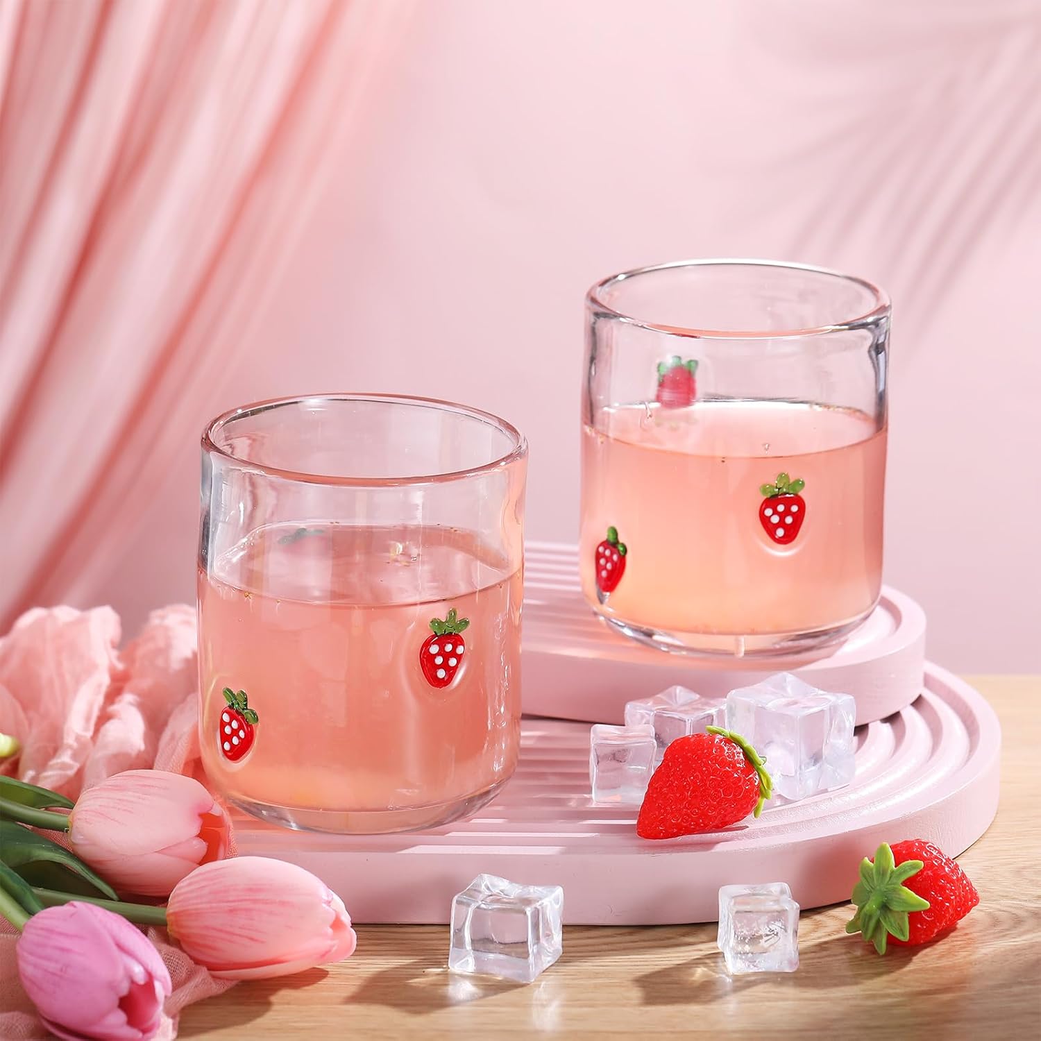 Icon Juice Glasses, 14oz Stemless Wine Drinking Juice Glass Cup for Valentine Party Supplies Gift(2 Pcs,Strawberry) - Image 5