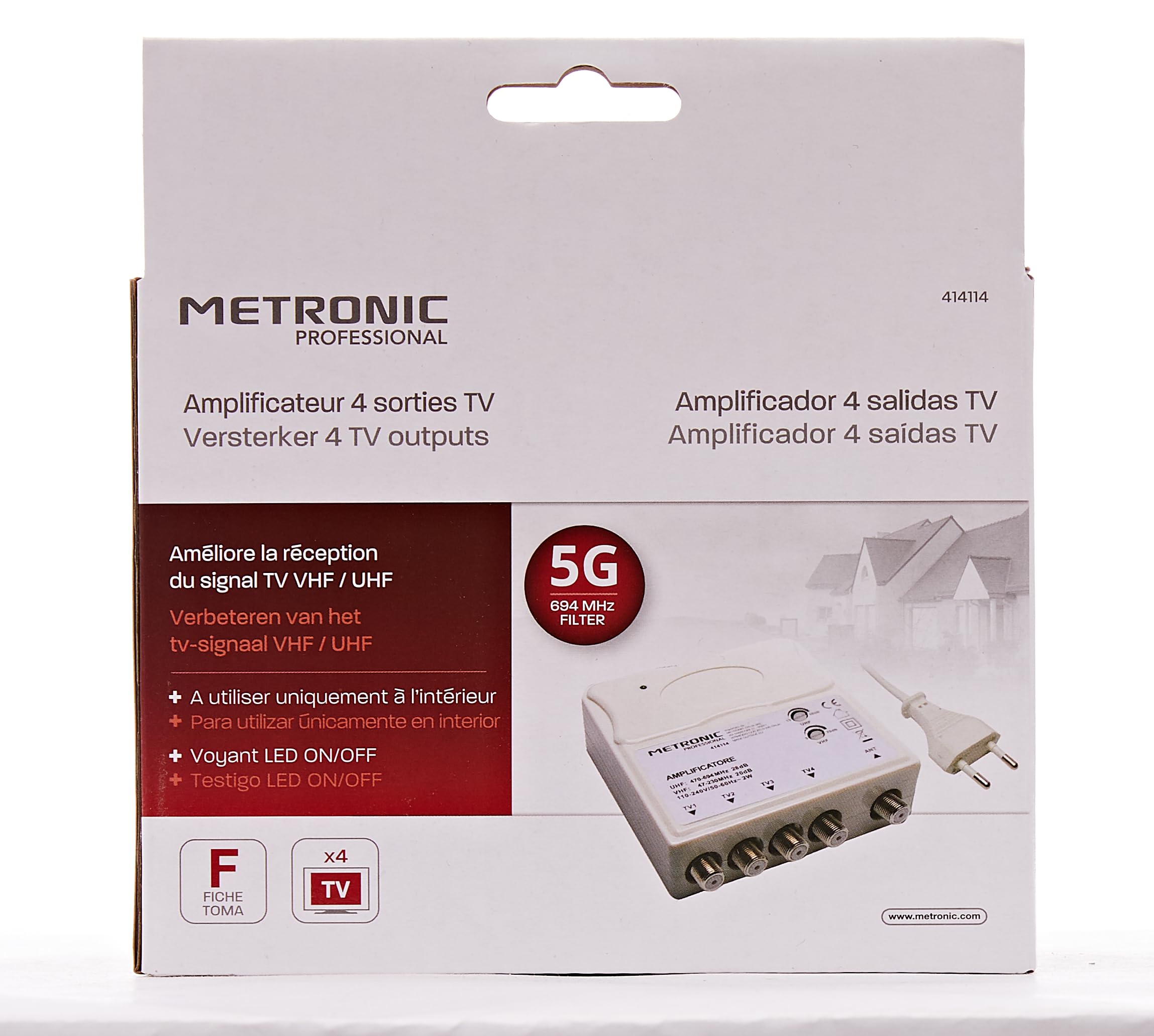 EDISION TALOS 13db Antenna TV tripla Digitale Terrestre UHF 21-48 esterno & Metronic 414114 Amplificatore TV Vhf/Uhf per Digitale Terrestre con Filtro Lte
