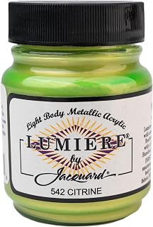 Jacquard Lumiere 2.25oz Fabric Paint Citrine - Metallic Paint for Fabric, Leather, Canvas, Paper and Wood - Light-bodied Metallic Acrylic Paint - Lightfast & Vibrant Metallic Acrylic Paints