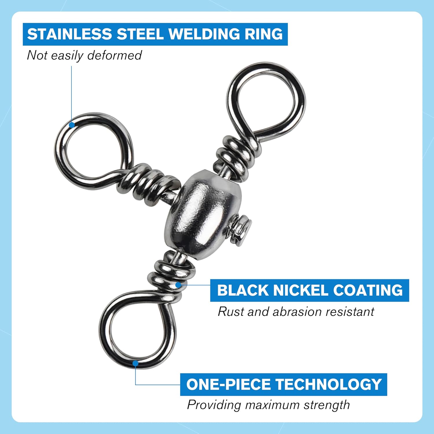 OROOTL 3 Way Swivel Fishing Tackle, 30 Pack Crossline Barrel Swivels Stainless Steel T-Turn Three Way Fishing Swivels Black Nickel Triple Swivel for Catfish Rig Saltwater Freshwater