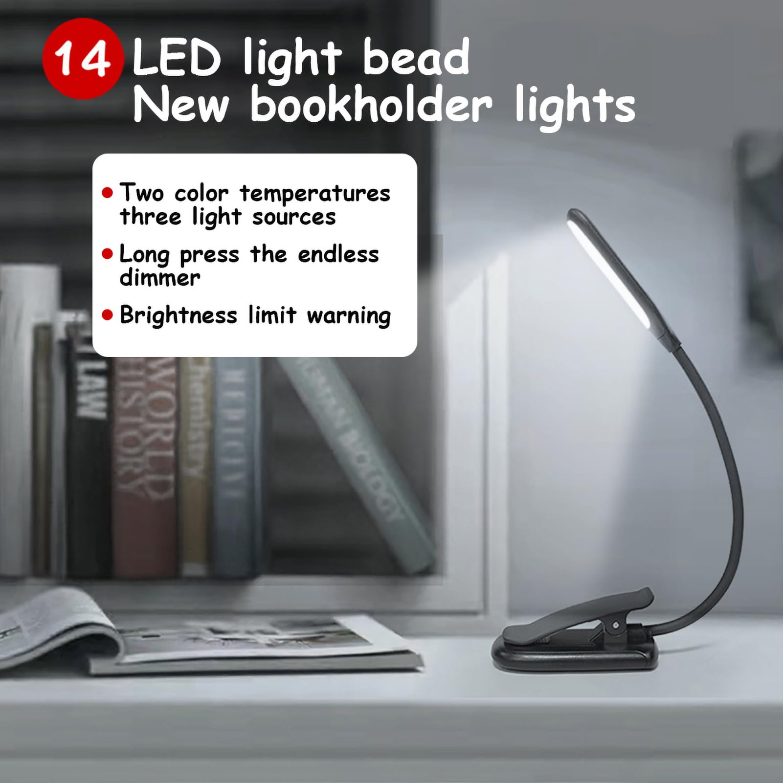 Brrnoo Luz para Atril, Luz LED con Clip para Partituras Musicales con Abrazadera, Lámpara de Cuello de Cisne Ajustable con Temperatura de Color Dual USB para Piano, Partituras, Lectura