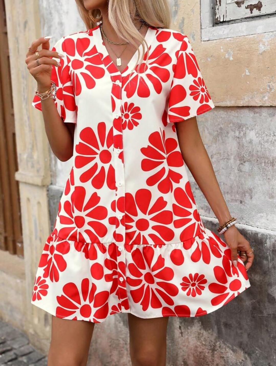 Gufrina Women's Rayon Blend Tunic Midi Dresses (K-104-Red-Xl_Red