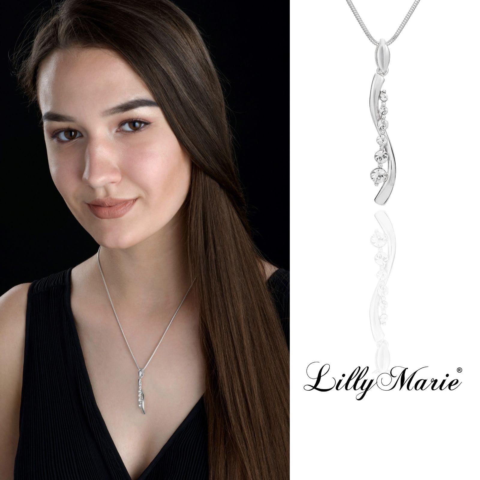 LillyMarie Schlangenkette Mit Kristallbesetztem Anhänger Aus Silber 925