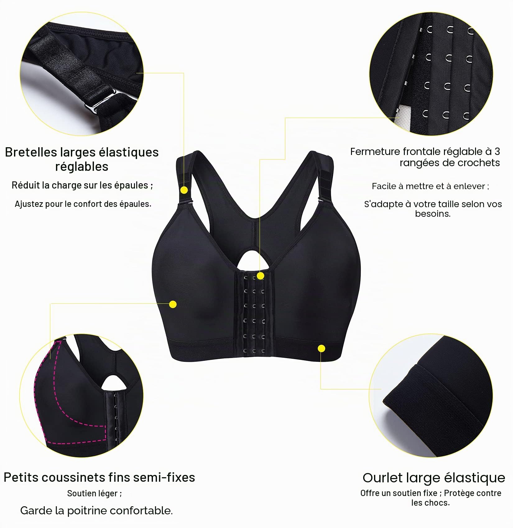 YIANNA Femme Soutien Gorge Post Operatoire Sport Fermeture Devant sans Armature Brassiere Yoga
