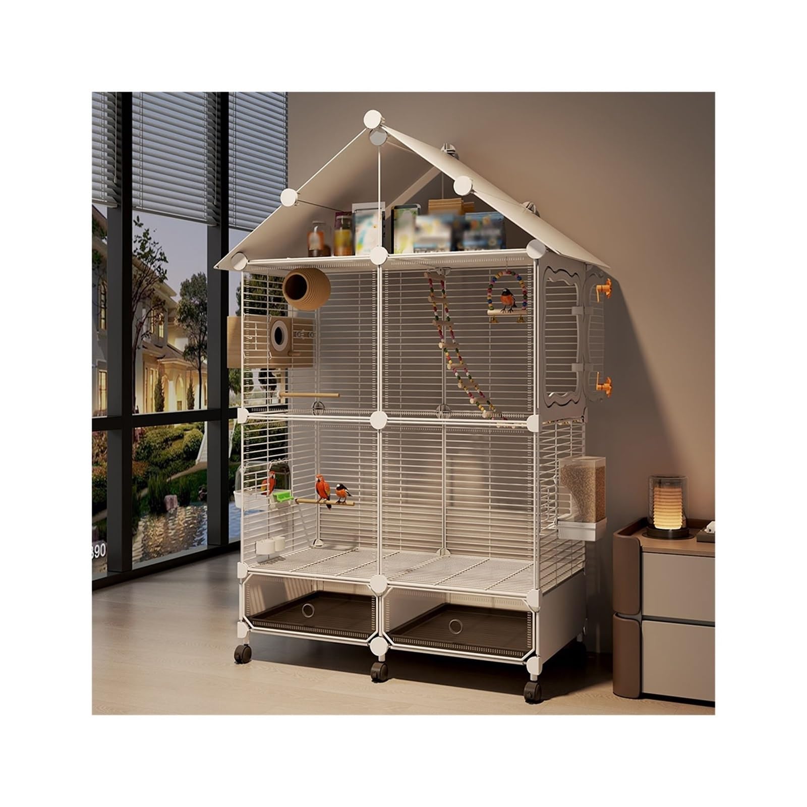 klatki dla ptaków Dom Klatka dla ptaków Duża klatka dla ptaków Anty-rozpryskowa Wielodrzwiowa przestrzeń do przechowywania Koła Papugi Papużki faliste Do użytku domowego