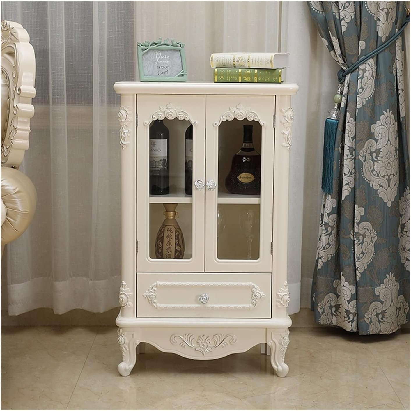 Wine Rack Rack Cabinets European Cabinet Unilateral Glass Tea Wooden Storage Cabinet/Floor (Color : Silver(B)